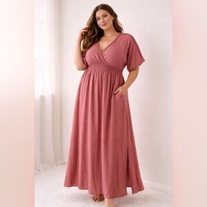 BloomChic Rose Pink Maxi Dress Textured Boho Empire Waist Plus Size 14 16